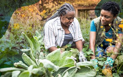Woman helping older relative with gardening