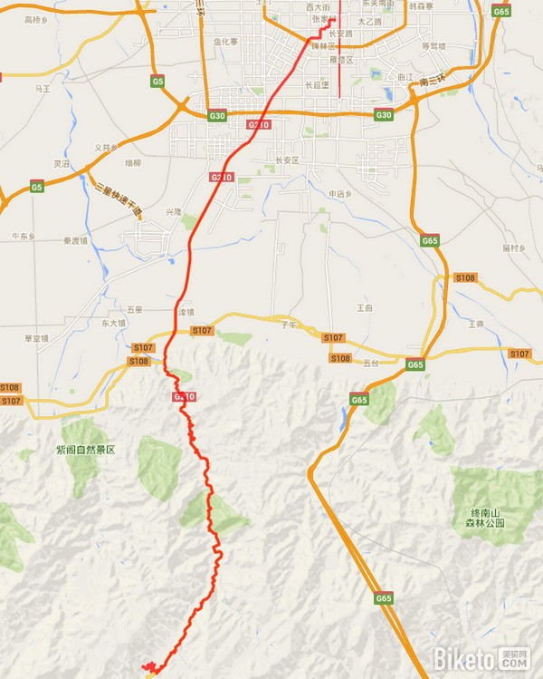 古城西安周边骑行路线:分水岭路线图