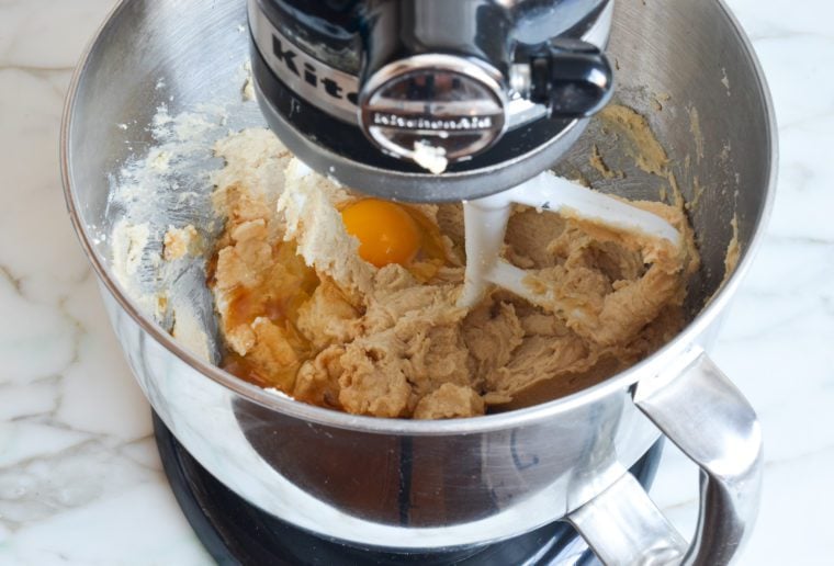 adding eggs and vanilla